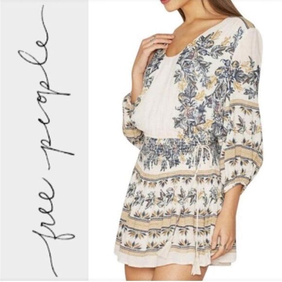 Free People Dresses & Skirts - Free People Moonlight Drive Mini Boho Peasant Dress Ivory Small